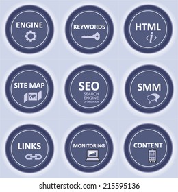SEO icons basic set blue design with shadow concept