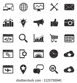 SEO Icons. Black Scribble Design. Vector Illustration.
