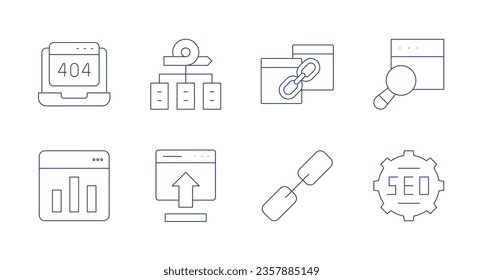 Iconos Seo. trazo editable. Contiene 404, gráfico de barras, marco, inserción, hipervínculo, enlace, búsqueda, seo.