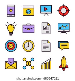 SEO Icons With Flat Color Style