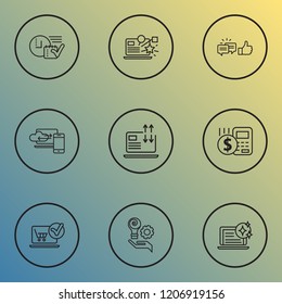 SEO icons line style set with awards campaign, time planning, creative services and other feedback elements. Isolated vector illustration SEO icons.