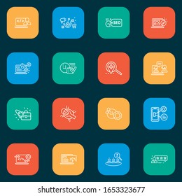 SEO icons line style set with time management, live chat, sitemap navigation and other productivity elements. Isolated vector illustration SEO icons.