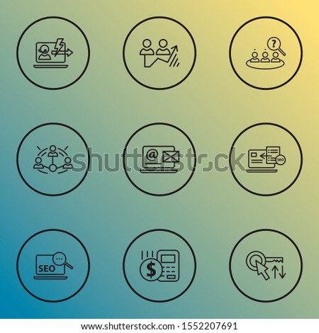 SEO icons line style set with immediate response, sort keywords, contact form and other SEO

 elements. Isolated vector illustration SEO icons.