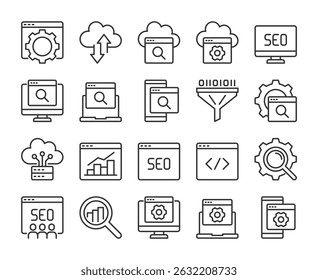 SEO icons. SEO marketing line icon set. Editable Stroke.