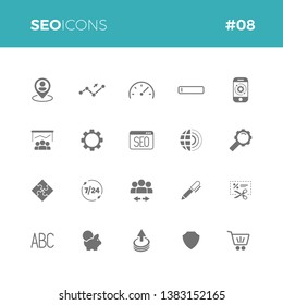 Seo icons set #08 - Part of a series - Iconset with symbol of search engine optimization, web search, internet marketing, keyword ranking. Icon perfect for all uses!