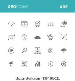 Seo icons set #09 - Part of a series - Iconset with symbol of search engine optimization, web search, internet marketing, keyword ranking. Icon perfect for all uses!