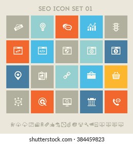 SEO icons, set 1. Multicolored square flat buttons