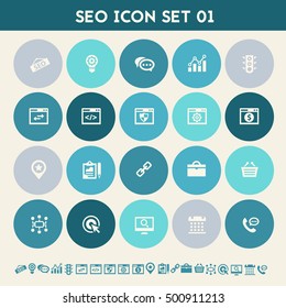 SEO icons, set 1. Multicolored flat buttons