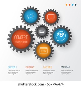 SEO Icons Set. Collection Of Coding, Intellectual Process, Newsletter And Other Elements. Also Includes Symbols Such As HTML, Newsletter, Email.