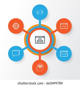 SEO Icons Set. Collection Of Coding, Intellectual Process, Conference And Other Elements. Also Includes Symbols Such As Page, Target, Marketing.