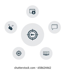 SEO Icons Set. Collection Of Focus Group, Keyword Marketing, Newsletter And Other Elements. Also Includes Symbols Such As Conference, Research, Security.