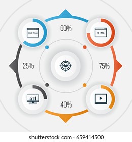 SEO Icons Set. Collection Of Focus Group, Coding, Website And Other Elements. Also Includes Symbols Such As Digital, Browser, HTML.