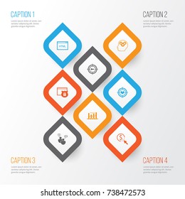 SEO Icons Set. Collection Of PPC, Keyword Marketing, Search Optimization And Other Elements. Also Includes Symbols Such As Creativity, Brain, SEO.