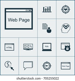 SEO Icons Set. Collection Of Report, Digital Media, Newsletter And Other Elements. Also Includes Symbols Such As Click, Keyword, Brain.