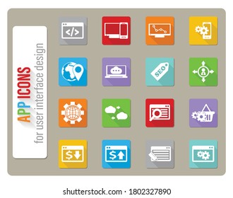 seo icons set in flat design with long shadow