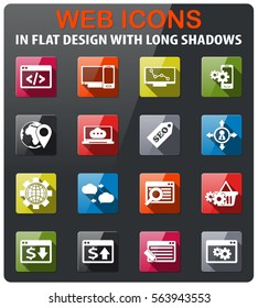 seo icons set in flat design with long shadow