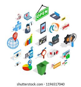 Conjunto de iconos SEO. Conjunto isométrico de 25 iconos vectoriales SEO para web aislados en fondo blanco