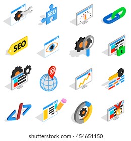 SEO icons set in isometric 3d style. Web set collection isolated vector illustration