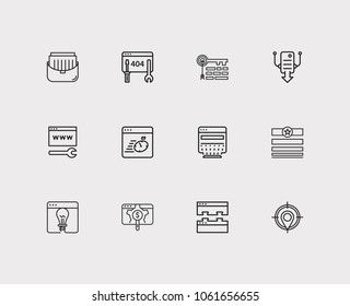 SEO icons set. Local SEO and SEO icons with web development, website analysis and site audit. Set of wrench for web app logo UI design.