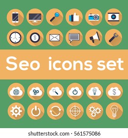 Seo icons set with longshadow