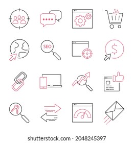 SEO icons set. SEO pack symbol vector elements for infographic web