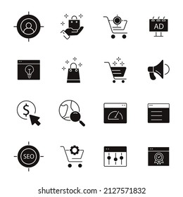 SEO-Symbole gesetzt. SEO-Paket-Symbol-Vektorelemente für Infografik-Web