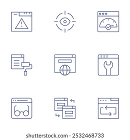 Seo icons set. Thin Line style, editable stroke. theme, web, wrench, reading, redirect, repeat, error, eye, fast.