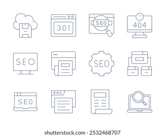 Seo icons. Thin Line style, editable stroke. error, article, backlink, browser, save file, search, seo, seo and web, seo report.