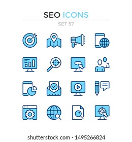 SEO icons. Vector line icons set. Premium quality. Simple thin line design. Modern outline symbols collection, pictograms.