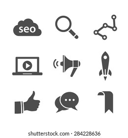 SEO icons. Web search, internet marketing icons. Vector illustration.