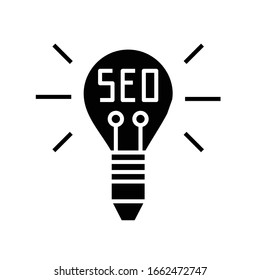 Seo idea black icon, concept illustration, vector flat symbol, glyph sign.