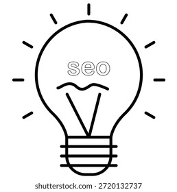 VECTOR de arte de línea conceptual de icono de bombilla de luz de idea SEO para la optimización creativa del motor de búsqueda	