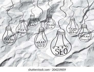 Seo Idea SEO Search Engine Optimization on crumpled paper