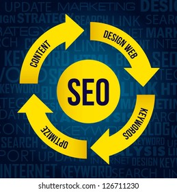 seo illustration with arrows and words. vector background