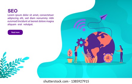 Seo illustration concept with character. Template for, banner, presentation, social media, poster, advertising, promotion