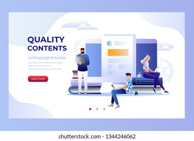 Seo infographic, content for creative blog post. Blogger character. Can use for web banner, infographics, hero images. Flat isometric character, vector illustration isolated on white background.