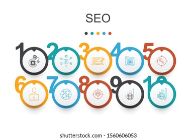 SEO Infographic design template.Search engine, Target keywords, Web analytics, SEO monitoring simple icons SEO Infographic design template.Search engine, Target keywords, Web analytics, SEO monitoring simple icons