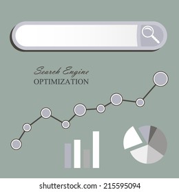 SEO infographic or search engine optimization flat design poster for business with diagram, chart and search icons illustration