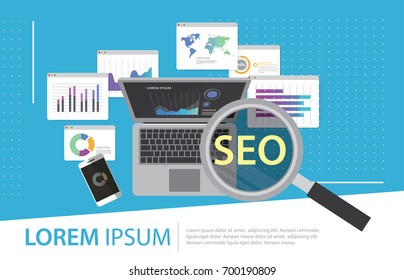 SEO Infographics design vector and icons on blue background can be used for workflow layout, diagram, annual report, web design and business concept.