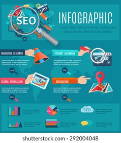 Seo infographics set with human hands holding programming symbols objects and charts vector illustration