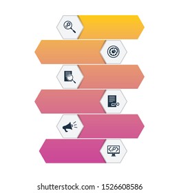 Seo Infographics vector design. Timeline concept include search optimization, data management, search result icons. Can be used for report, presentation, diagram, web design.