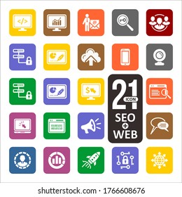 Juego de iconos de color de Internet y desarrollo SEO