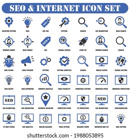 SEO and Internet icon Set black and blue mix