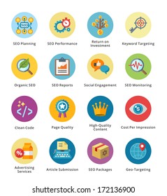 SEO & Internet Marketing Flat Icons Set 4 - Bubble Series 