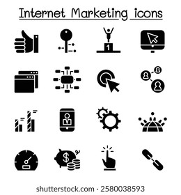 SEO and internet marketing icon set in glyph style