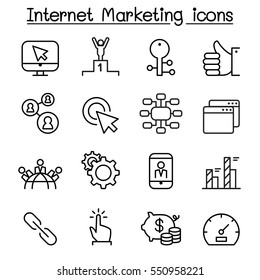 SEO & Internet Marketing Icon Set In Thin Line Style