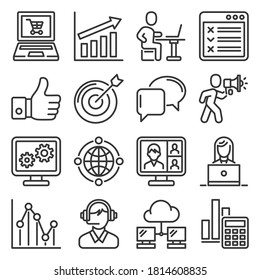 Seo and Internet Marketing Icons Set on White Background. Vector