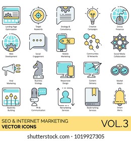 SEO & Internet Marketing Icons - Volume 3. Search Engine Optimization, Online Marketing, Digital Marketing, Social Media, Content Management vector concepts. 