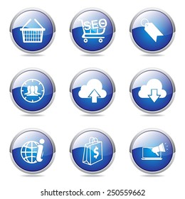 SEO Internet Sign Blue Vector Button Icon Design Set 7