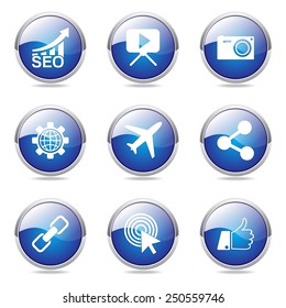 SEO Internet Sign Blue Vector Button Icon Design Set 1